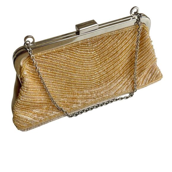 Bijoux Terner Pattern Bead Satin Kiss Lock Chain Clutch Purse - Picture 11 of 16